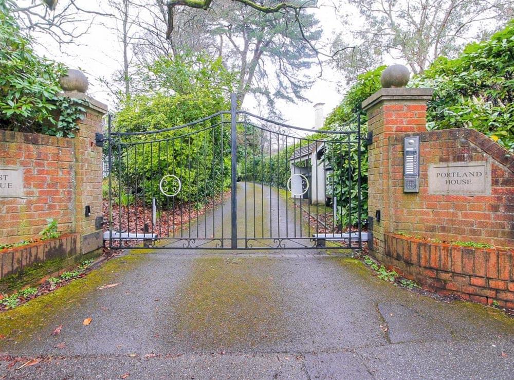 Main entrance gates at Portland House Apartment in Bournemouth, Dorset