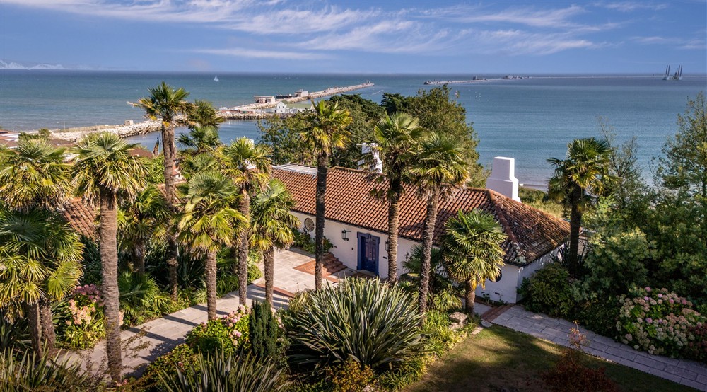 An aerial view of the entrance door and part of the garden at Portland House in Weymouth, Dorset