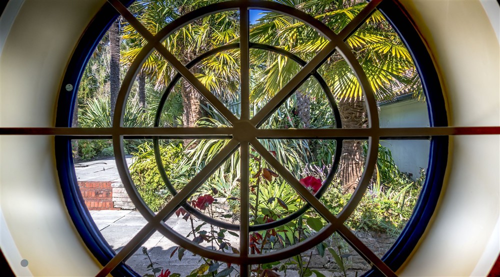 One of the circular windows at Portland House in Weymouth, Dorset