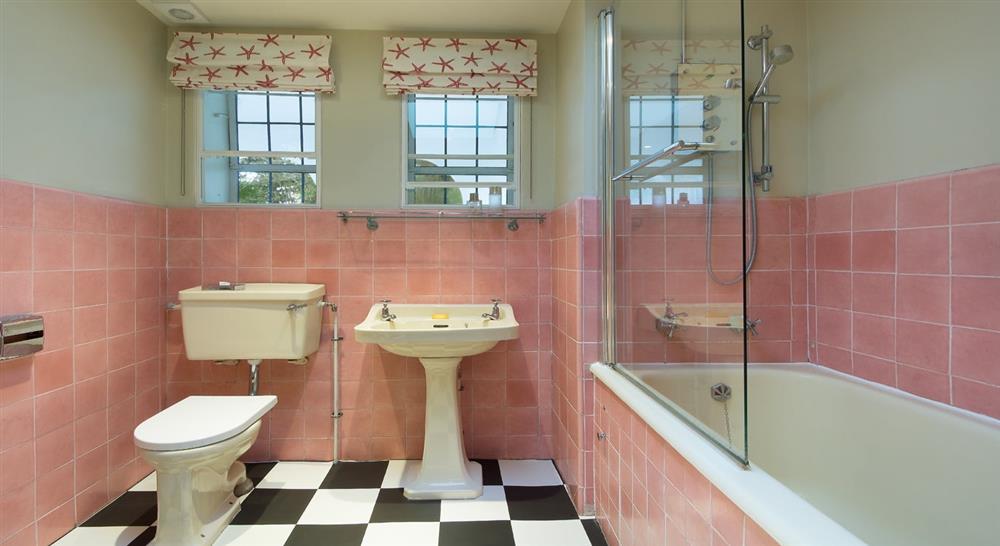 The pink bathroom at Portland House in Weymouth, Dorset