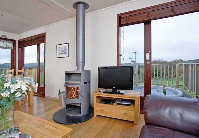 Living room in the Silver Birch at Portmile Lodges in Devon, South West of England