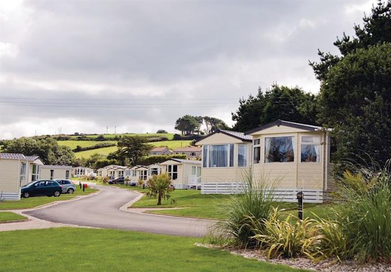 The caravan setting at Praa Sands Holiday Park in Cornwall, South West of England
