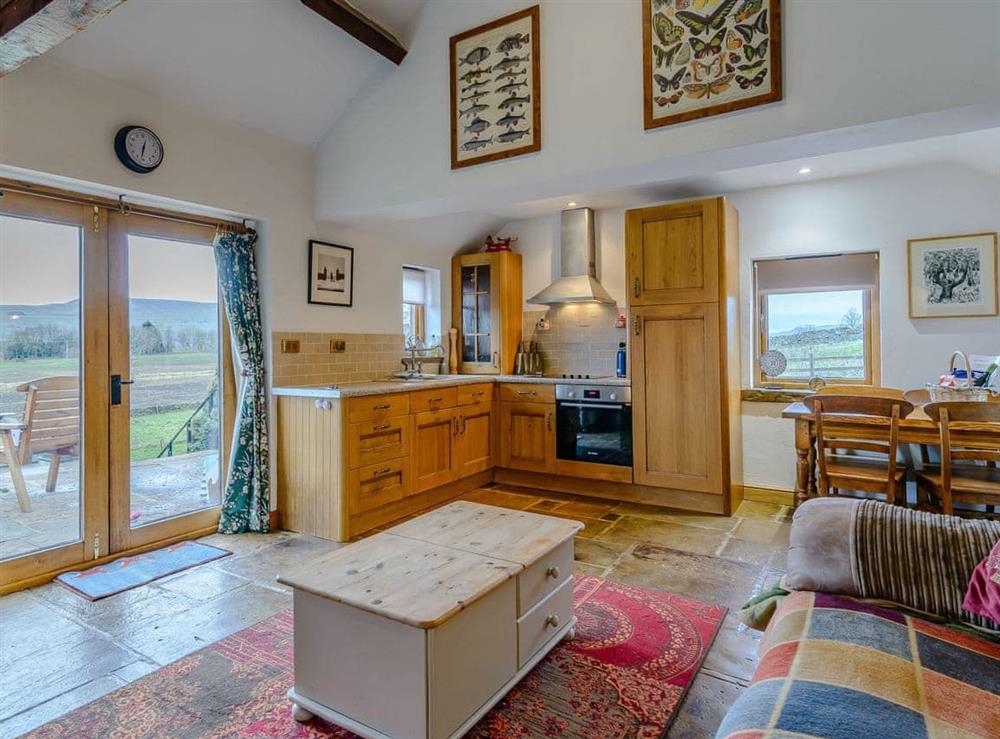 Open plan living space at Preston Mill Barn in Wensley, near Leyburn, North Yorkshire