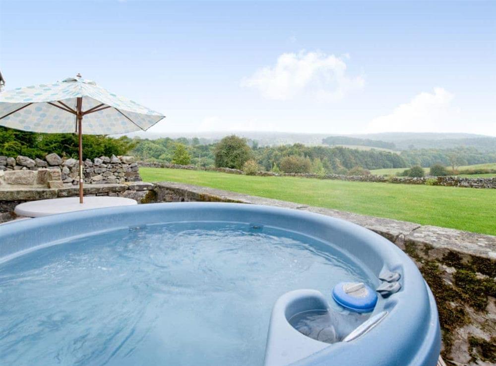 Hot tub at Priesthill in Alport, Nr Bakewell, Derbyshire., Great Britain