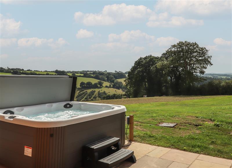 There is a hot tub at Primrose Lodge, Hittisleigh near Whiddon Down