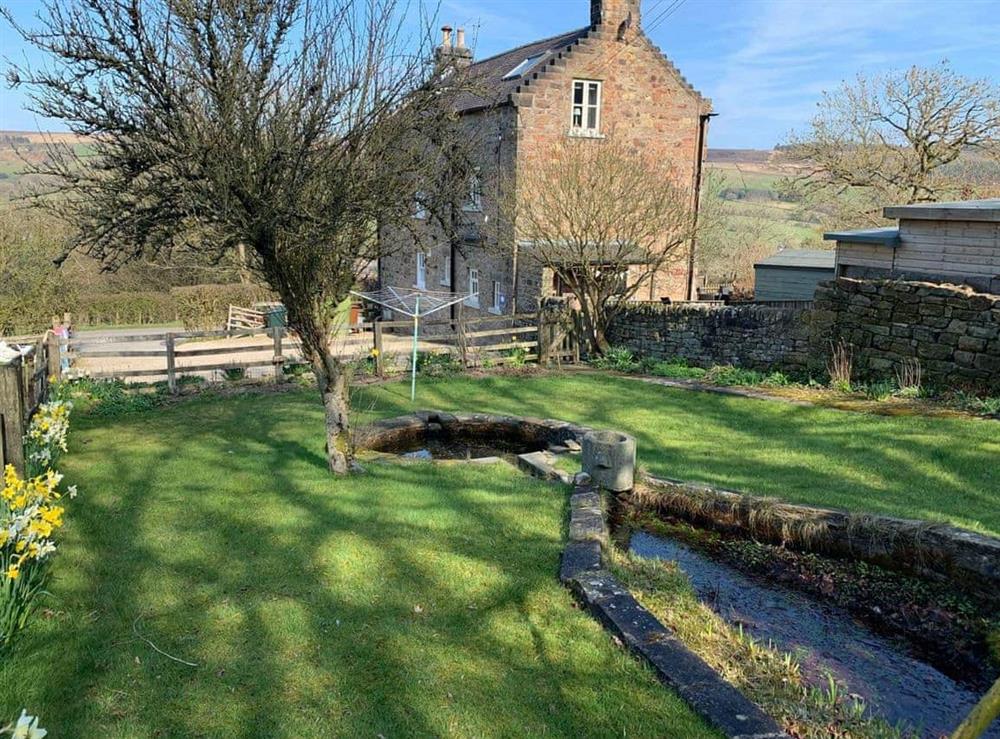 Lawned garden area with ponds at Primrose Villa in Rosedale Abbey, near Pickering, North Yorkshire