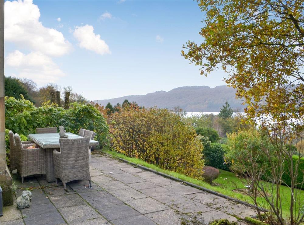 Sitting out area with great views over the lake at Priory Manor in Windermere, Cumbria
