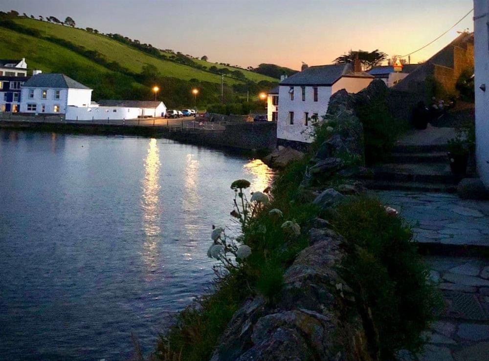 View towards village at Puffin Burrow in Portmellon, Nr Mevagissey, Cornwall., Great Britain