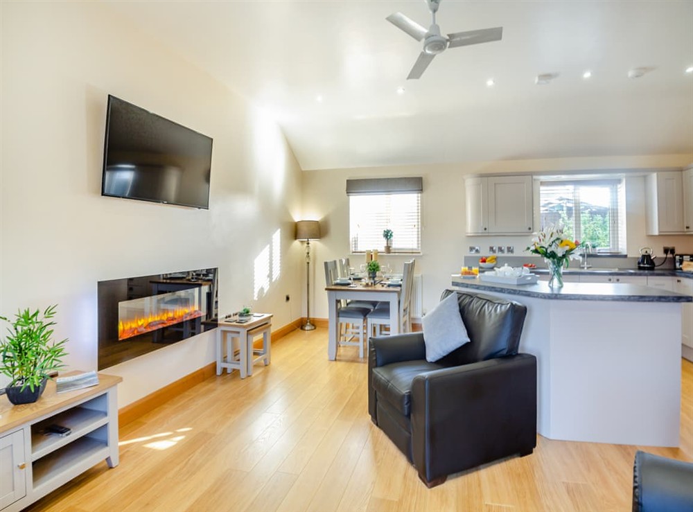 Open plan living space at Pwyll Cottage in Pentraeth, Gwynedd