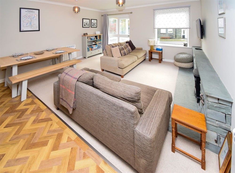 Open plan living space at Quarrys Edge in Chapel Stile, near Grasmere, Cumbria
