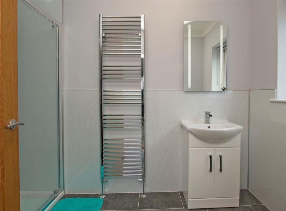 En-suite with shower cubicle at Quarter Acre House in Kirkcolm, near Stranraer, Dumfries and Galloway, Wigtownshire