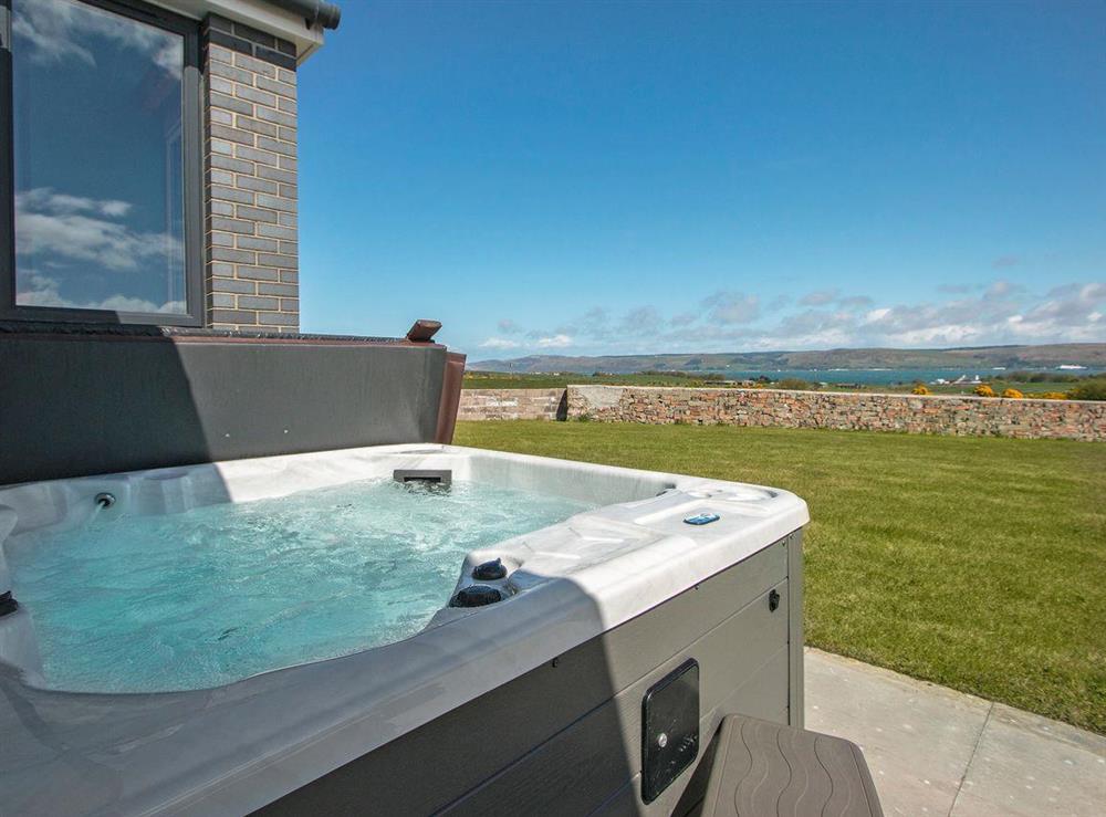 Private hot tub with panoramic views at Quarter Acre House in Kirkcolm, near Stranraer, Dumfries and Galloway, Wigtownshire
