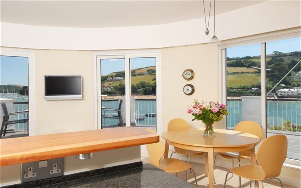 A look at the dining area from the kitchen at Quarterdeck: The Salcombe in Salcombe