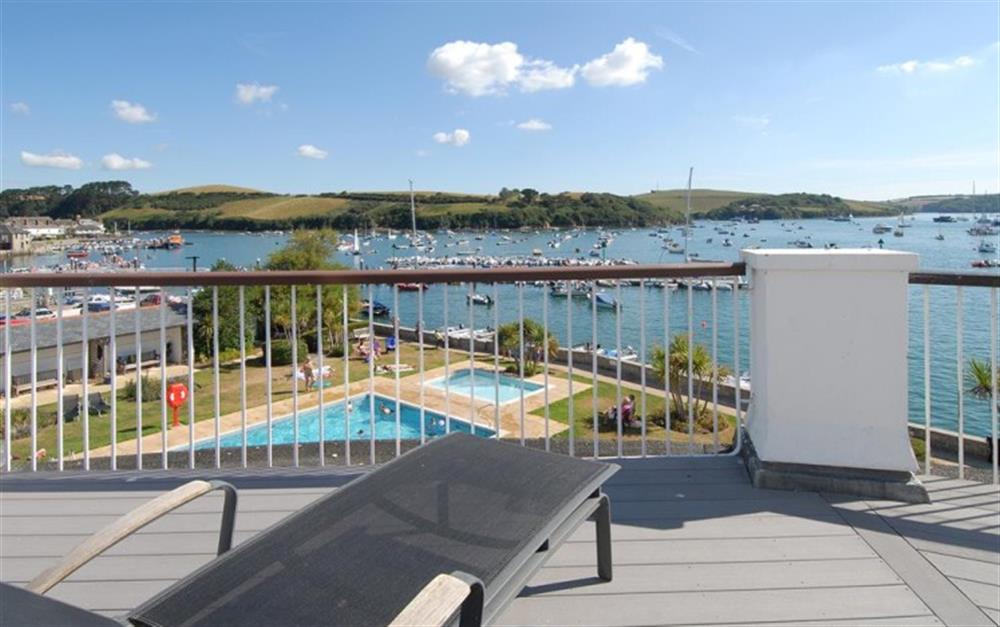 Another look at the balcony view showing the communal swimming pool at The Salcombe at Quarterdeck: The Salcombe in Salcombe