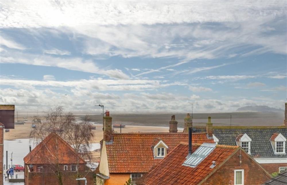 Second floor: down to the Quay and sea beyond at Quay View Cottage, Wells-next-the-Sea