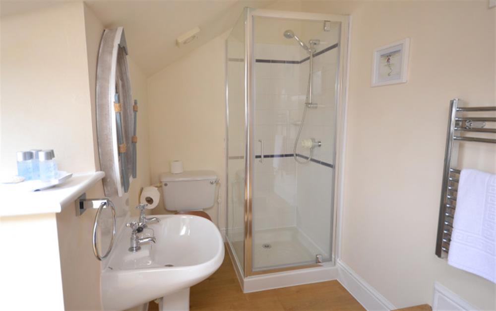Bedroom 1 en suite shower room at Quayside Cottage in Salcombe