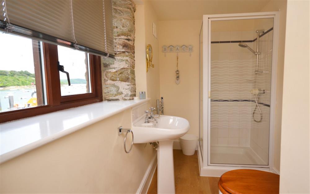 Bedroom 4 en suite shower room at Quayside Cottage in Salcombe