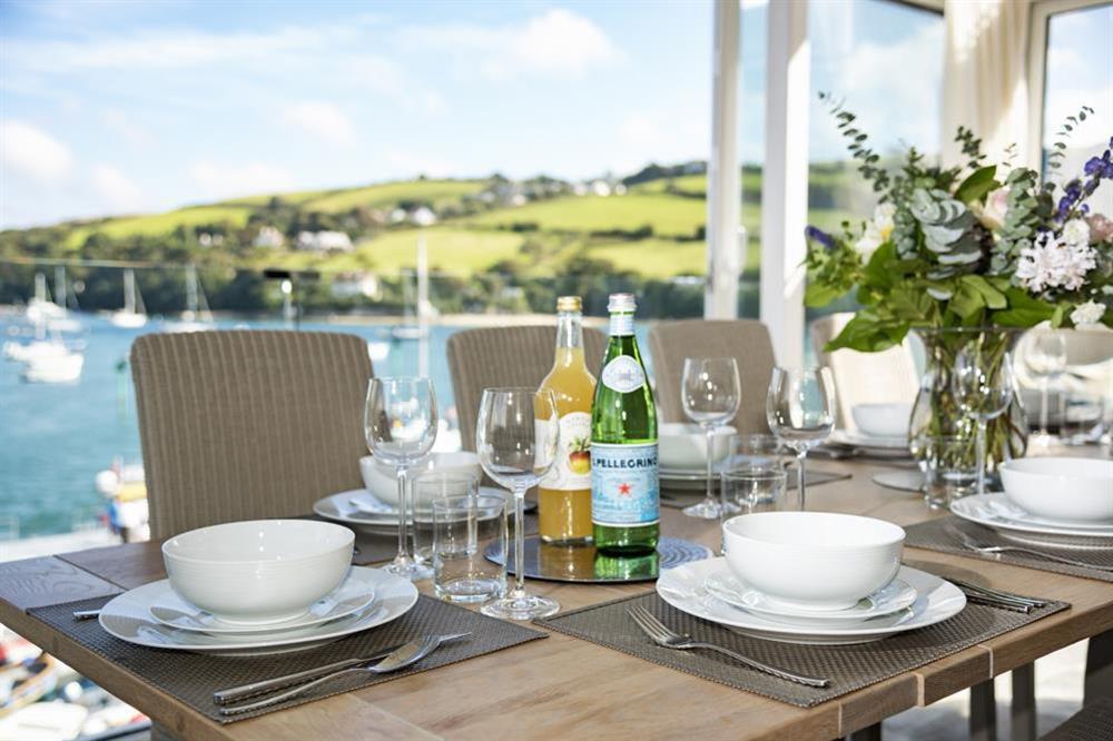 A stunning internal balcony/dining area has incredible views at Quayside in , Salcombe