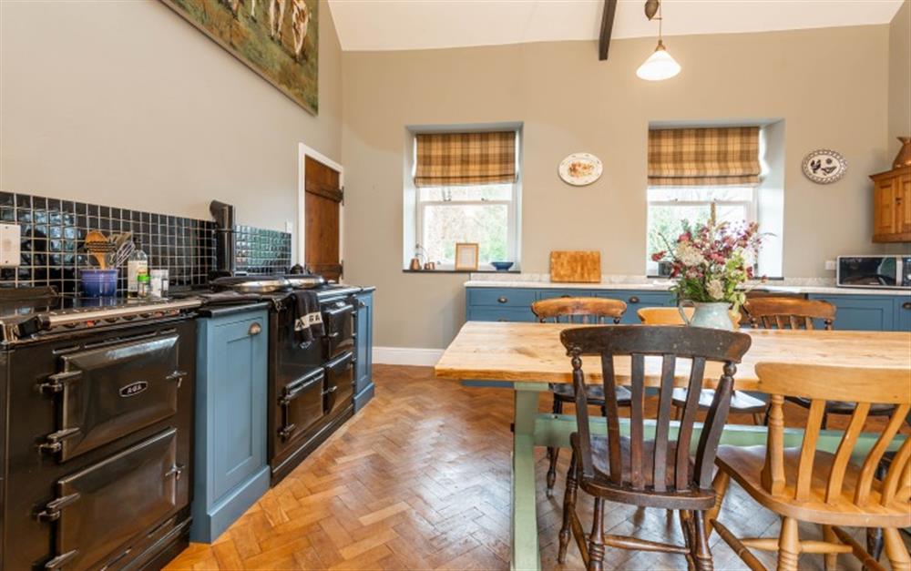 Farmhouse Kitchen with Aga at Raleigh Lodge in Wheddon Cross