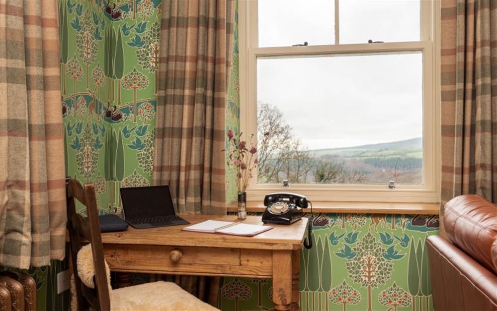 Snug Room, desk with a view at Raleigh Lodge in Wheddon Cross