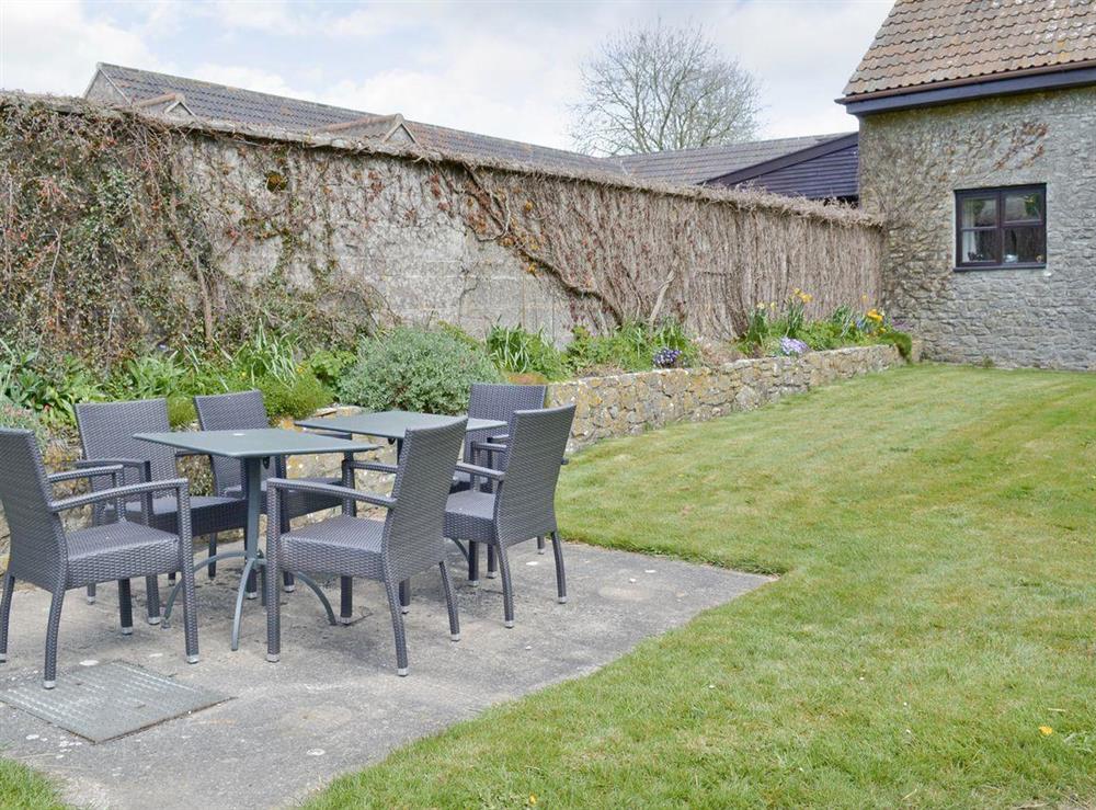Sitting out area in garden at Ramscliff Cottage in Nr Wells, Somerset., Great Britain