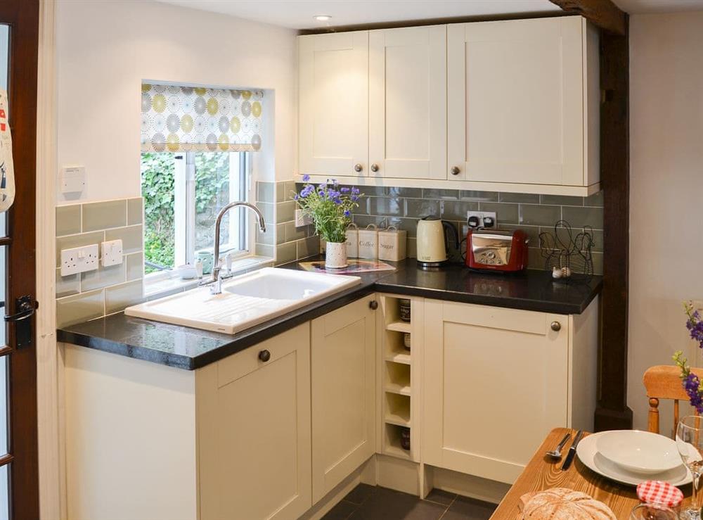 Stylish contemporary kitchen at Red Brick Cottage in Lavenham, Suffolk