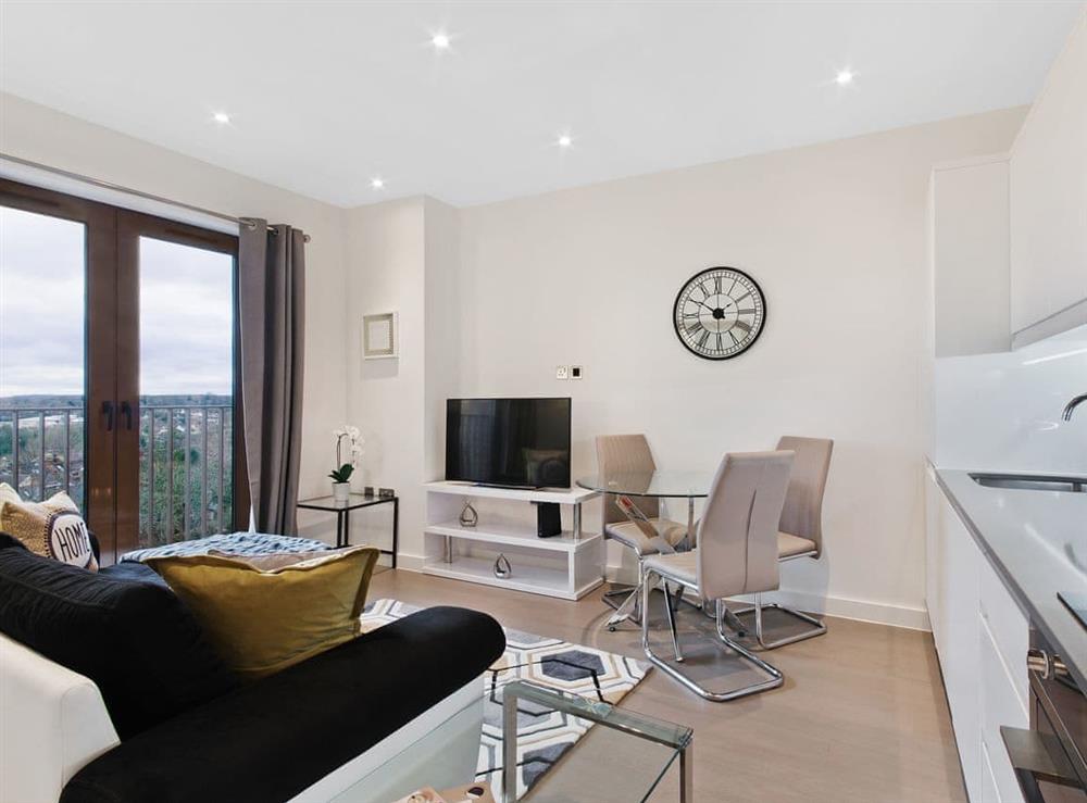 Open plan living space at Red Rose Apartment in St Albans, Hertfordshire