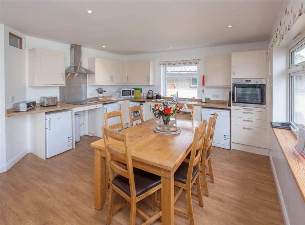 Fully appointed kitchen with dining area at Red Squirrel Lodge in Wootton, near Newport, Isle of Wight