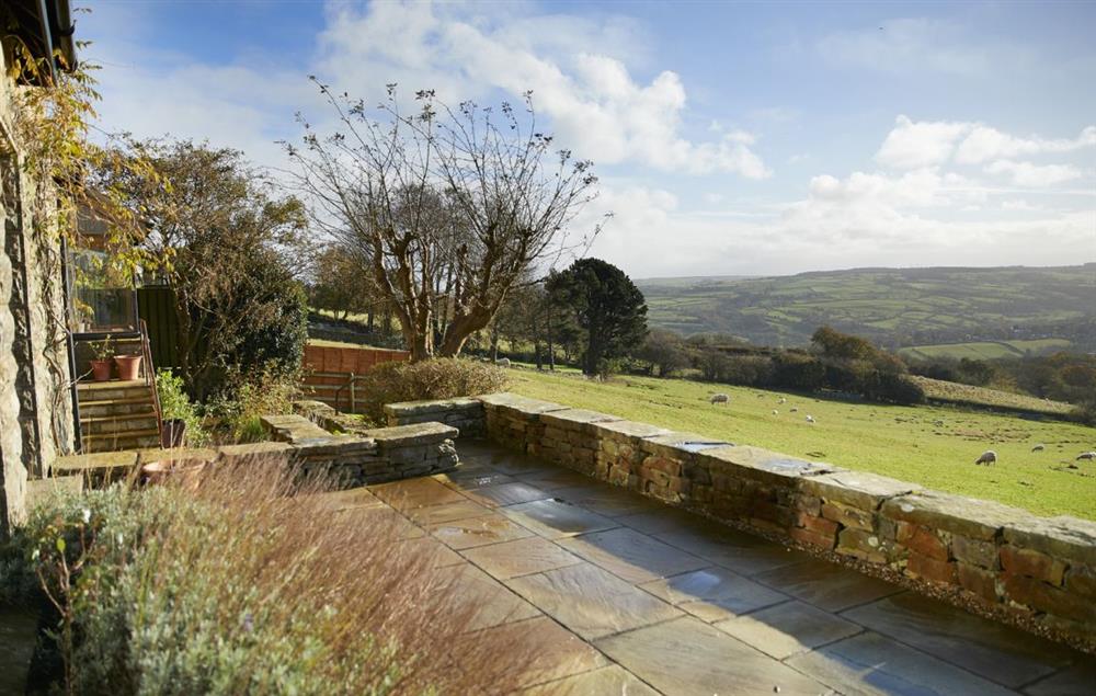 One of RedRoofs best features is the the South-facing paved terrace with views over the Esk Valley at RedRoofs, Aislaby