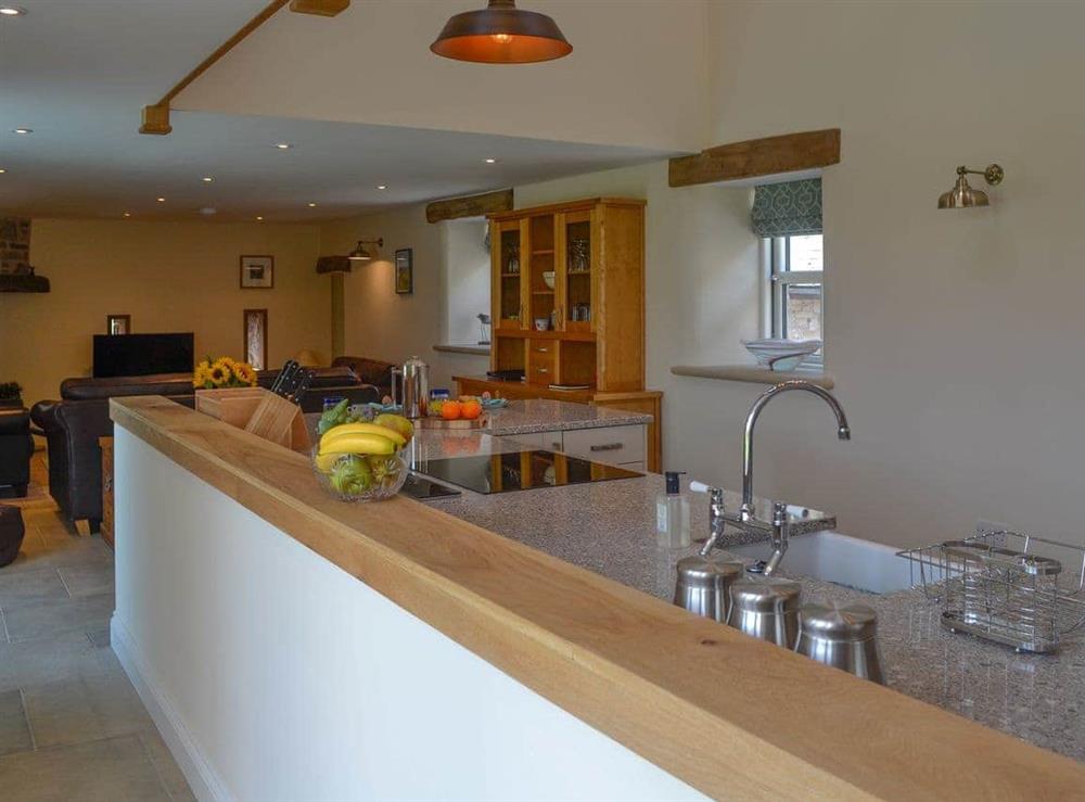 Living area with open kitchen at Reivers Retreat in Denton Mill, near Brampton, Cumbria