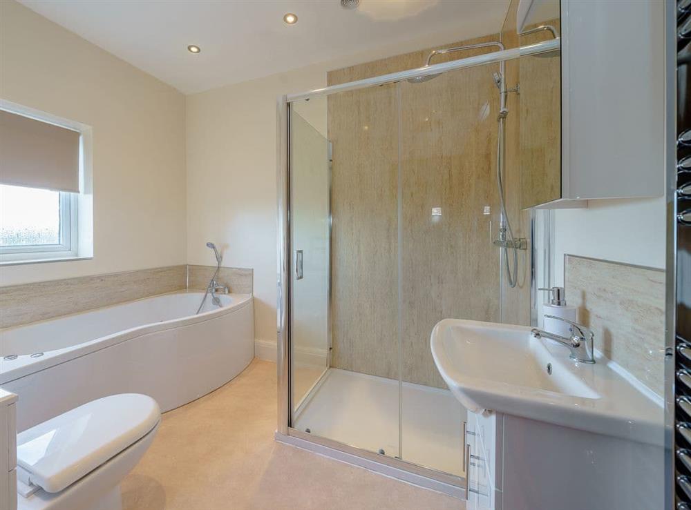 Bathroom with separate shower at Renchers Farmhouse in Crossway Green, near Stourport-on-Severn, Worcestershire