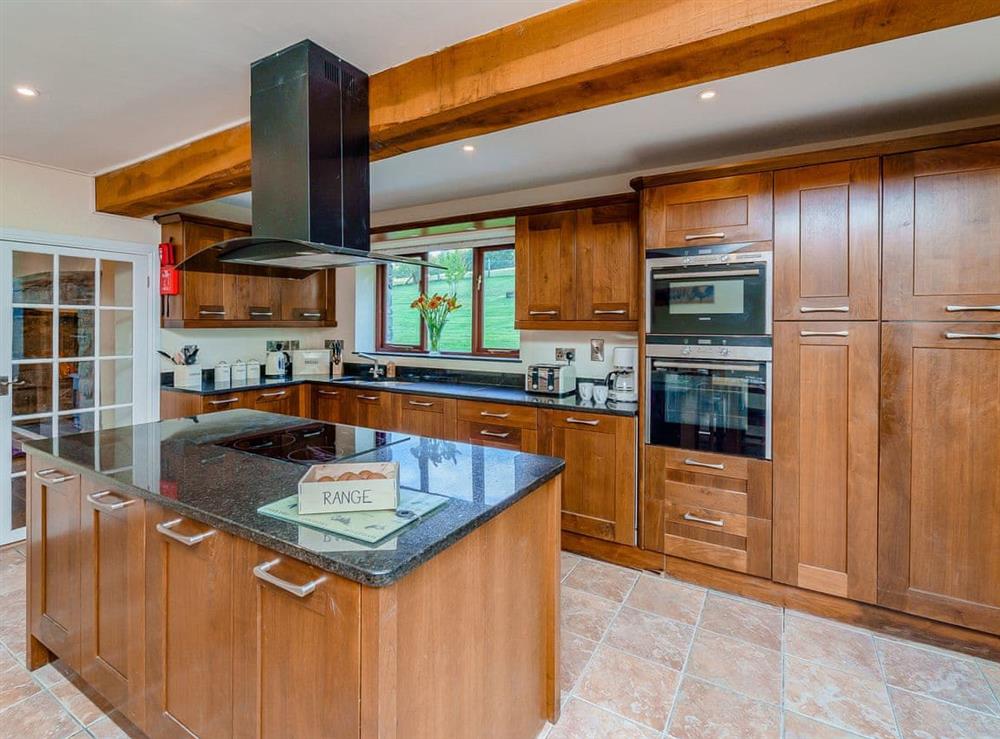 Large kitchen and dining area at Rhiew Bank in Bwlch-y-ffridd, near Newtown, Powys
