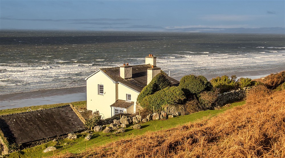The back of Rhossili Old Rectory, overlooking the beach and sea at Rhossili Old Rectory in Rhossili, South Wales