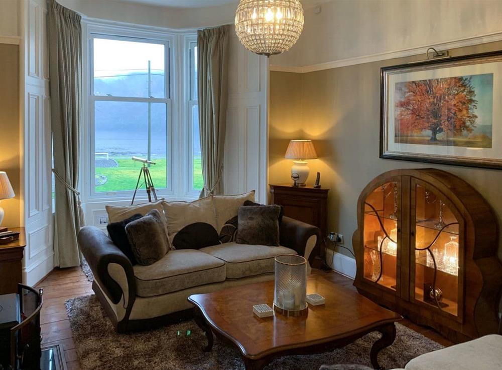 Beautifully furnished comfortable living room at Rhumhor House in Carrick Castle, near Lochgoilhead, Argyll