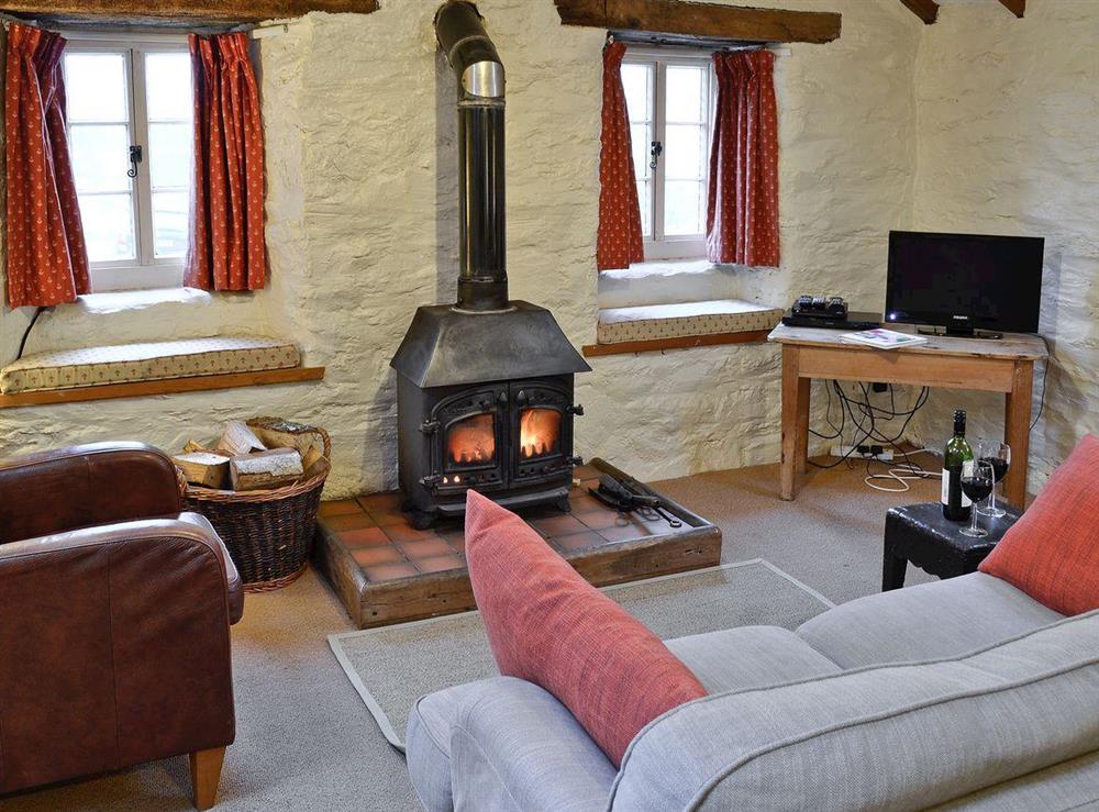 Living Room with wood burner at Rhydlanfair Cottage in Nr. Betws-y-Coed, Gwynedd., Great Britain
