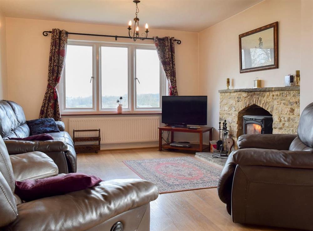 Comfortable living room with wood burner at Ridings Farm Bungalow, 