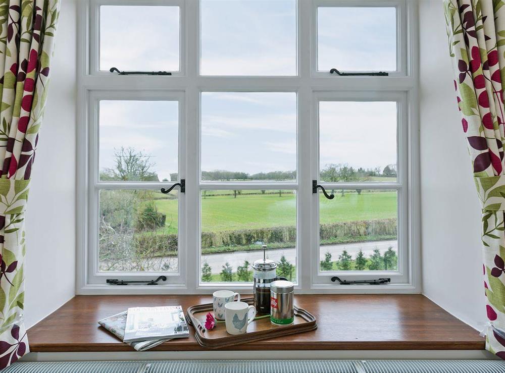 Countryside views from double bedroom at Rimmers Farmhouse in Wichenford, near Worcester, Worcestershire