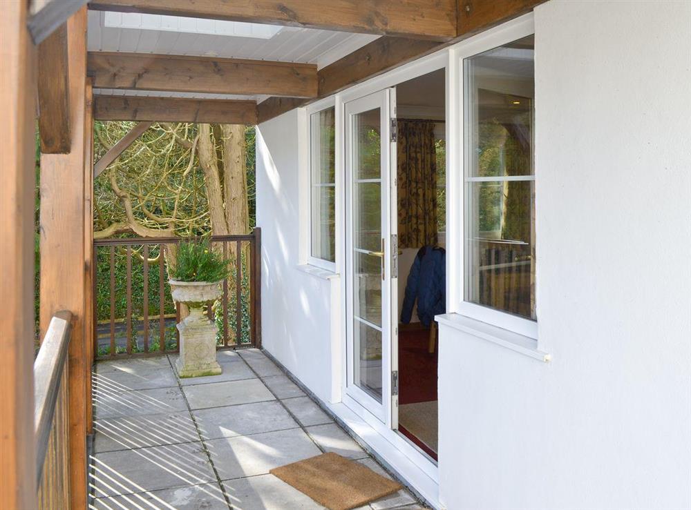 Entrance to property on balcony at River Lodge in Polperro, near Looe, Cornwall