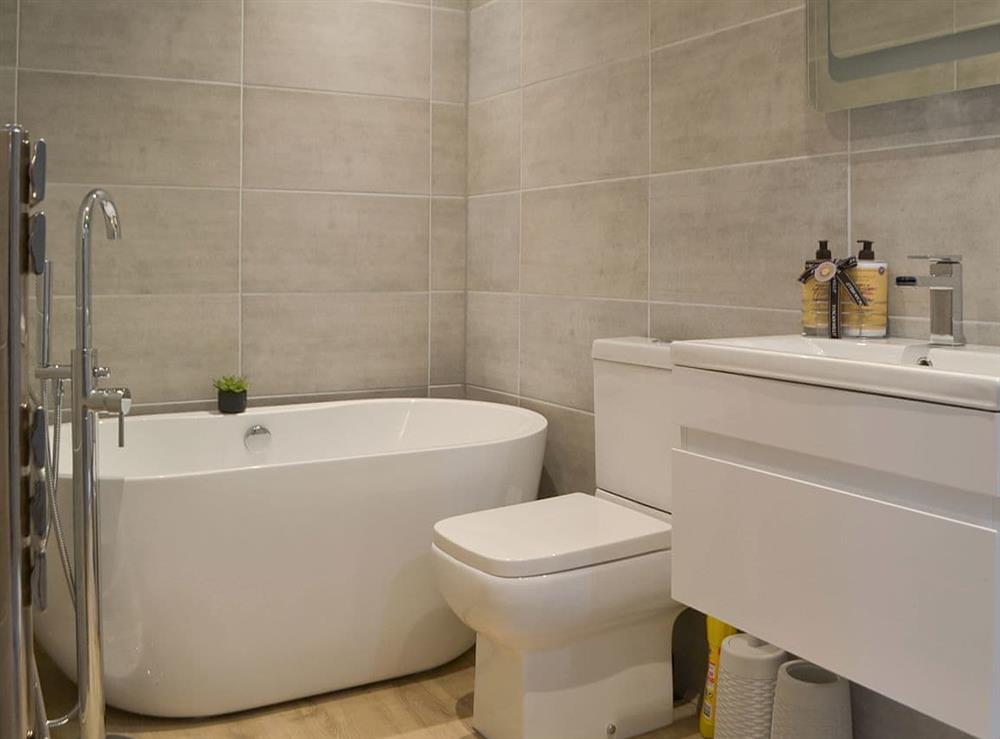 Wonderful bathroom with modern standalone bath tub at Riversdale in White Bridge, near Grasmere, Cumbria
