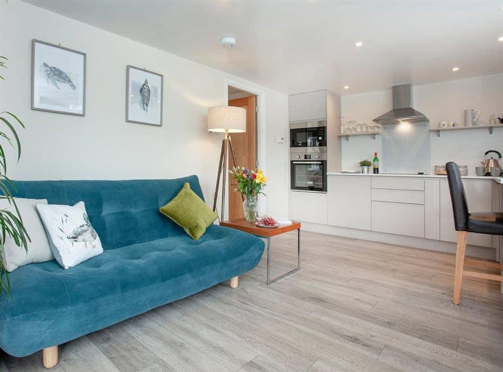 Open plan living space at Riverside Apartment in Bideford, Devon