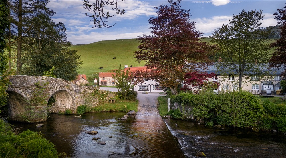 The exterior of Riverside Cottage and surrounding area, Devon at Riverside Cottage in Lynton, North Devon