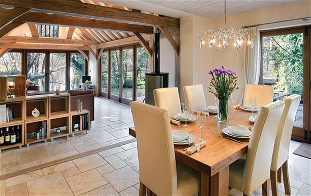 Ground floor: View from the kitchen end of the open plan dining and sitting area at Riverside Cottage (Suffolk), Old Water Mill