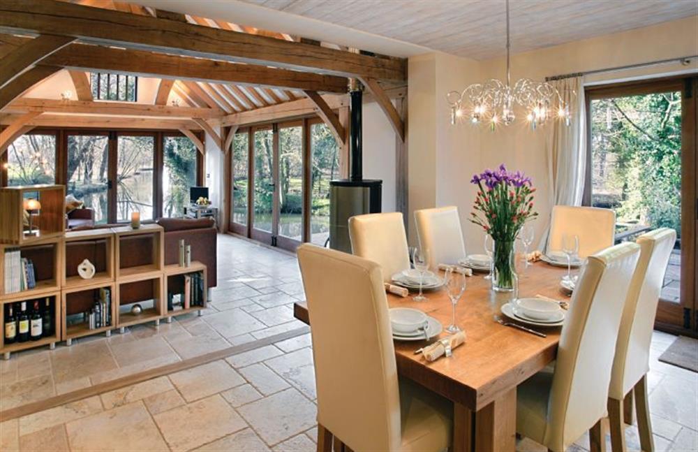 Ground floor:  View from the kitchen end of the open-plan dining and sitting area at Riverside Cottage, Syleham near Eye