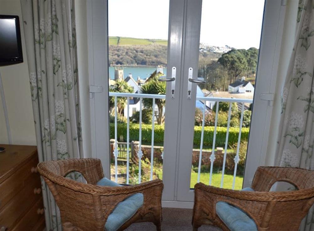 Double bedroom with Juliet balcony at Riverview, 20 Park Road in Fowey, Cornwall