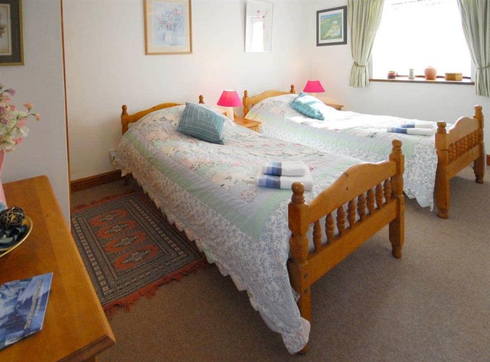 Twin bedroom at Robin’s Nest in Kerrow Farm, Sennen, Cornwall., Great Britain