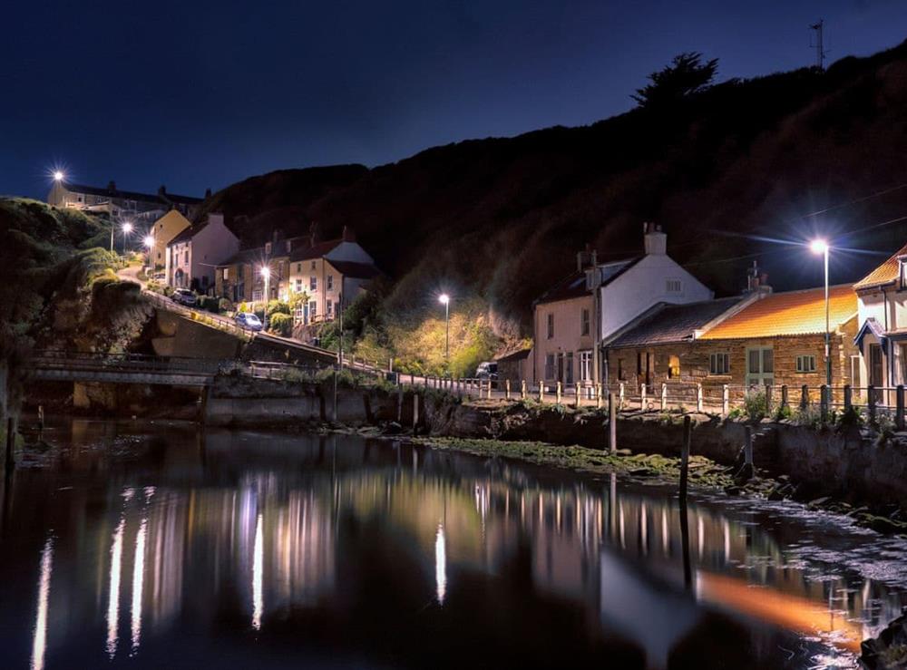 Staithes by night from the cottage at Rockpool Cottage in Saltburn-by-the-Sea, North Yorkshire