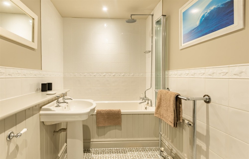 This is the bathroom at Rocky's Cottage in Thurlestone