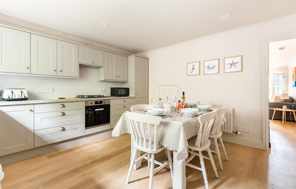 This is the kitchen at Rocky's Cottage in Thurlestone