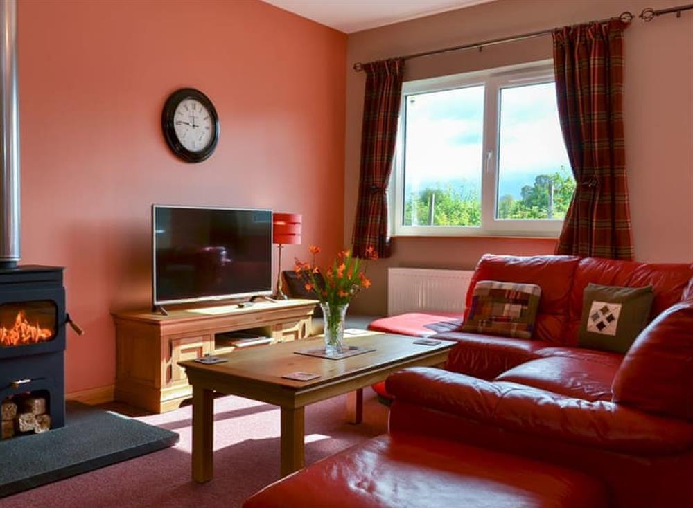 Comfortable living room with wood burner at Roe Deer Cottage in Broallan, near Beauly, Inverness-Shire