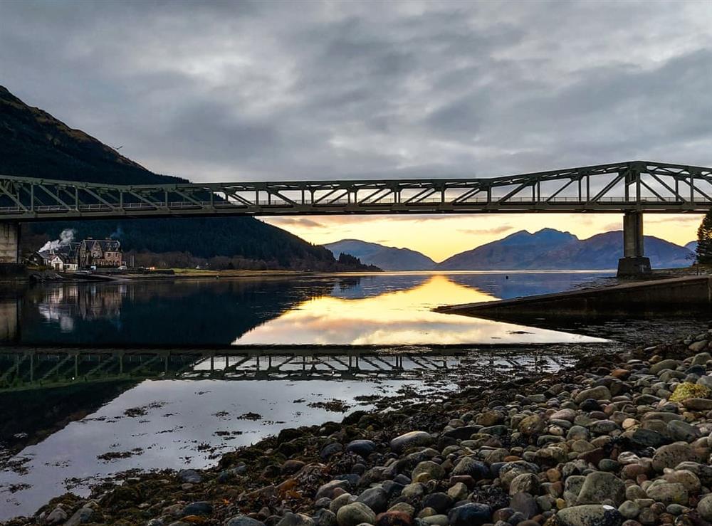 Ballachulish Bridge viewed from Loch Leven at Roe Deer Cottage in North Ballachulish, near Glencoe, Inverness-Shire